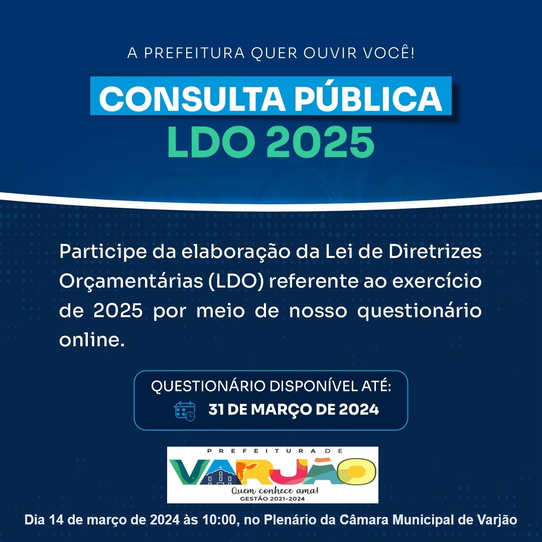 Consulta Pública LDO 2025 – Dia 14 de março às 10:00hs (manhã)